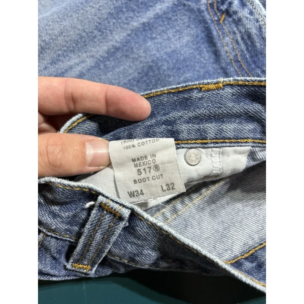 Vintage Levis 517 Bootcut Jeans 34x31 Blue Faded Distressed Denim Western Y2K